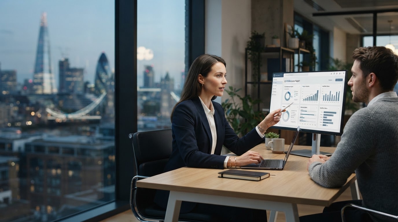 Zamerona AI platform showing real-time market data analysis on screen